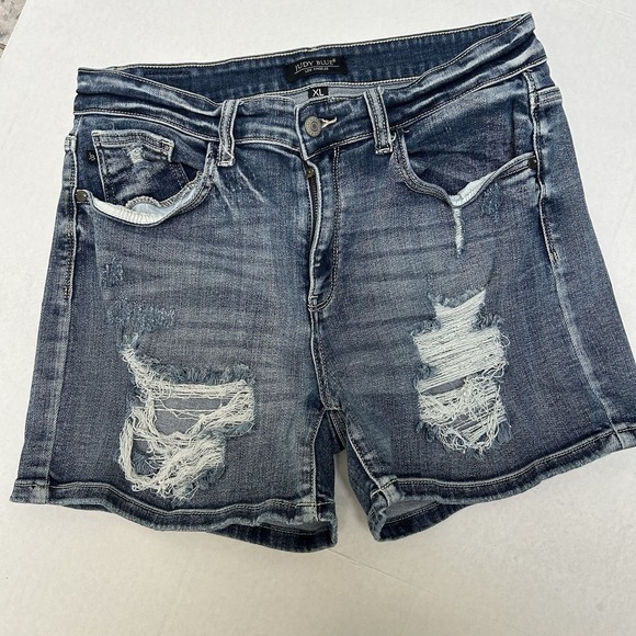 Judy‎ Blue Mid-Rise Destroyed Distressed Denim Jean Shorts Size XL Style #15208 - Picture 4 of 5